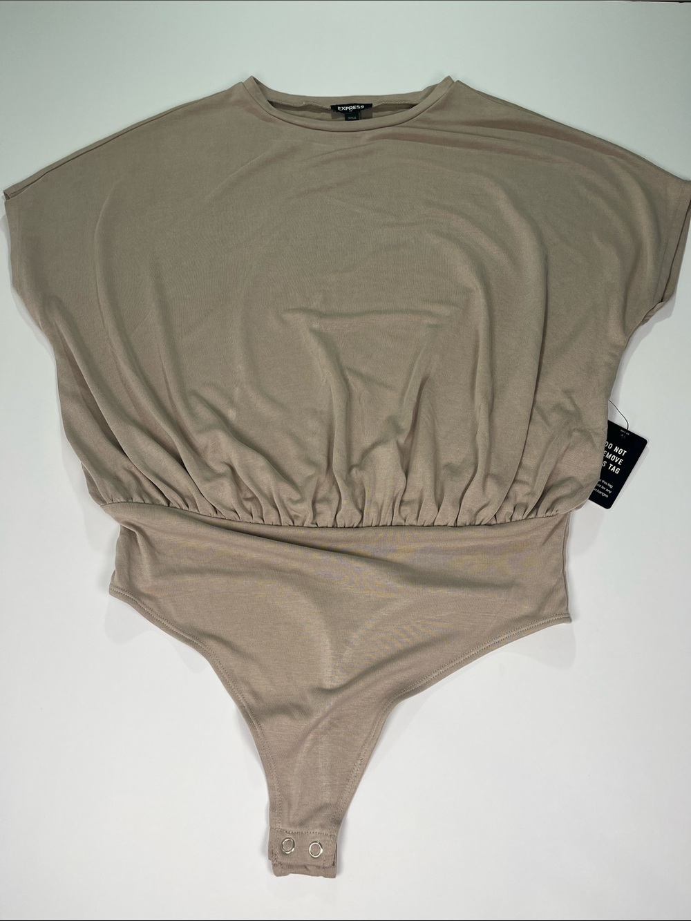 Express Taupe Elastic-Waist Bodysuit Thong Snap Closure Sz S
